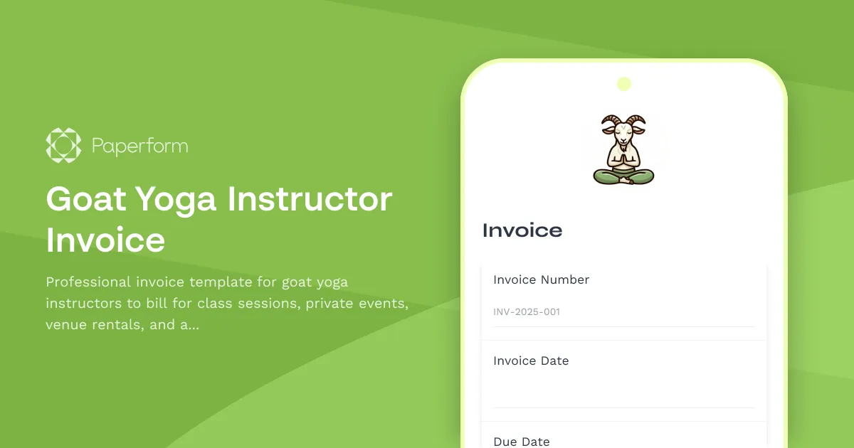 Goat Yoga Instructor Invoice