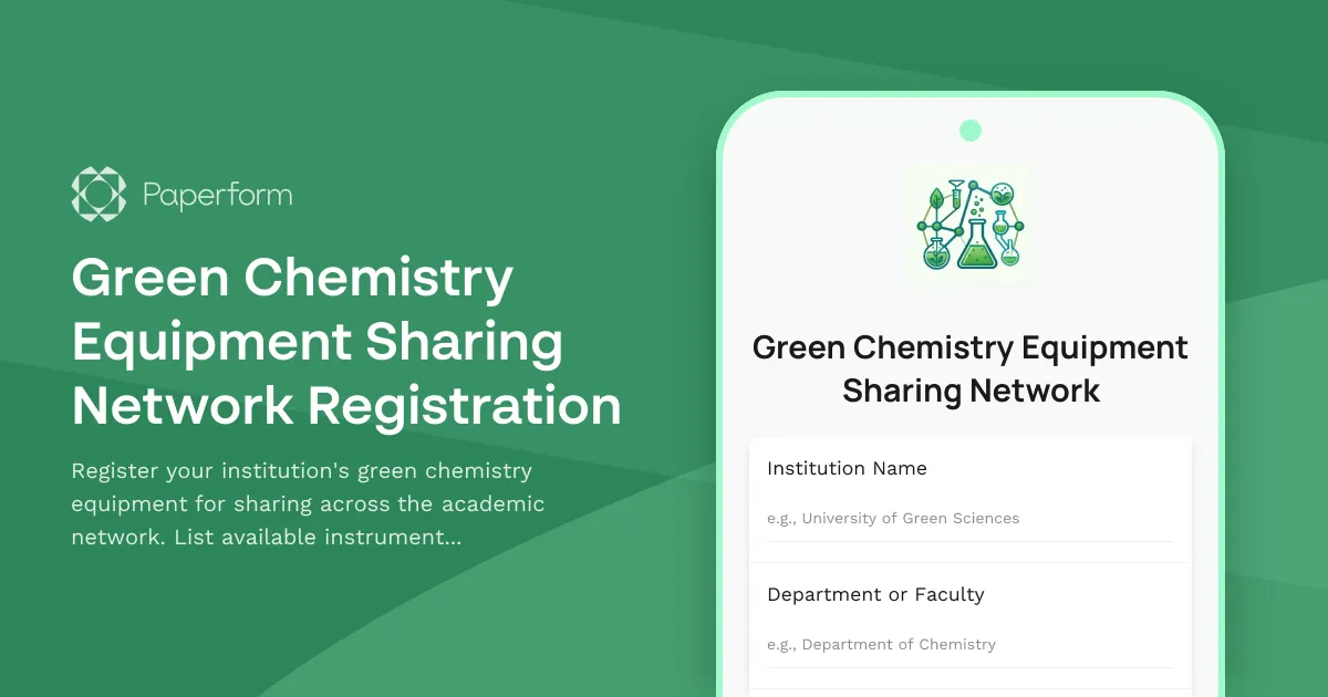 Green Chemistry Equipment Sharing Network Registration