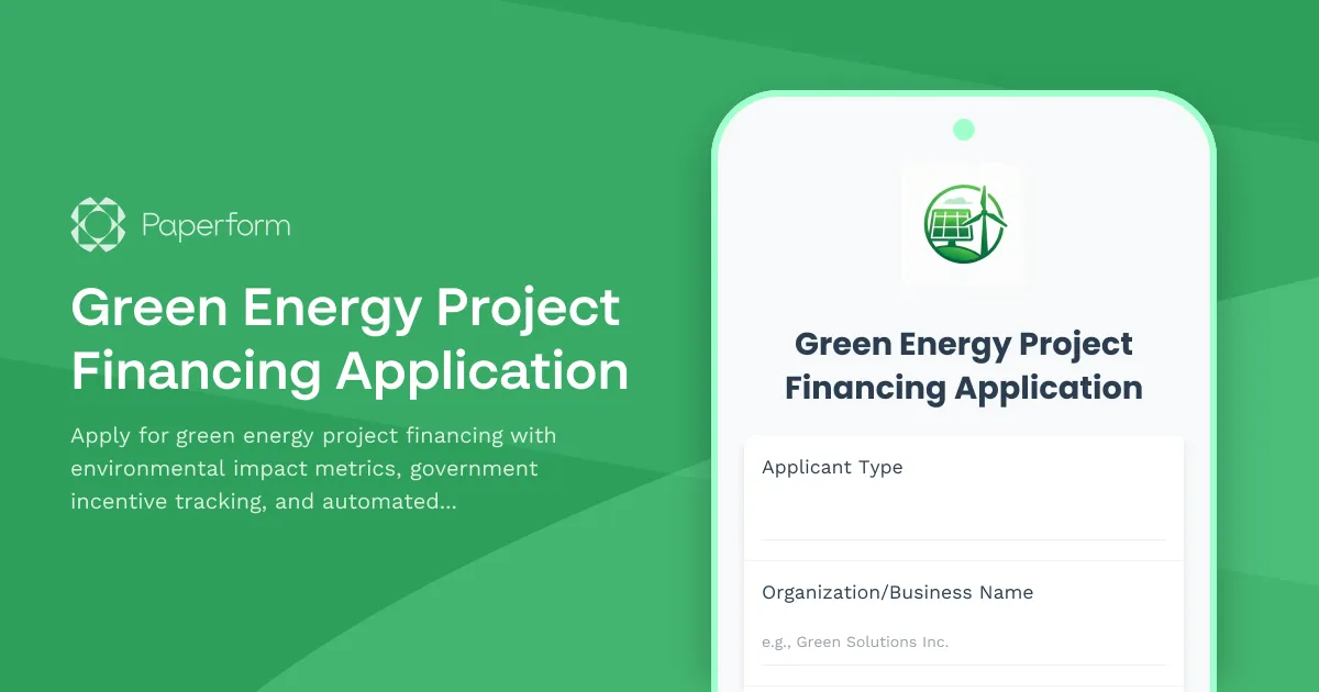 Green Energy Project Financing Application