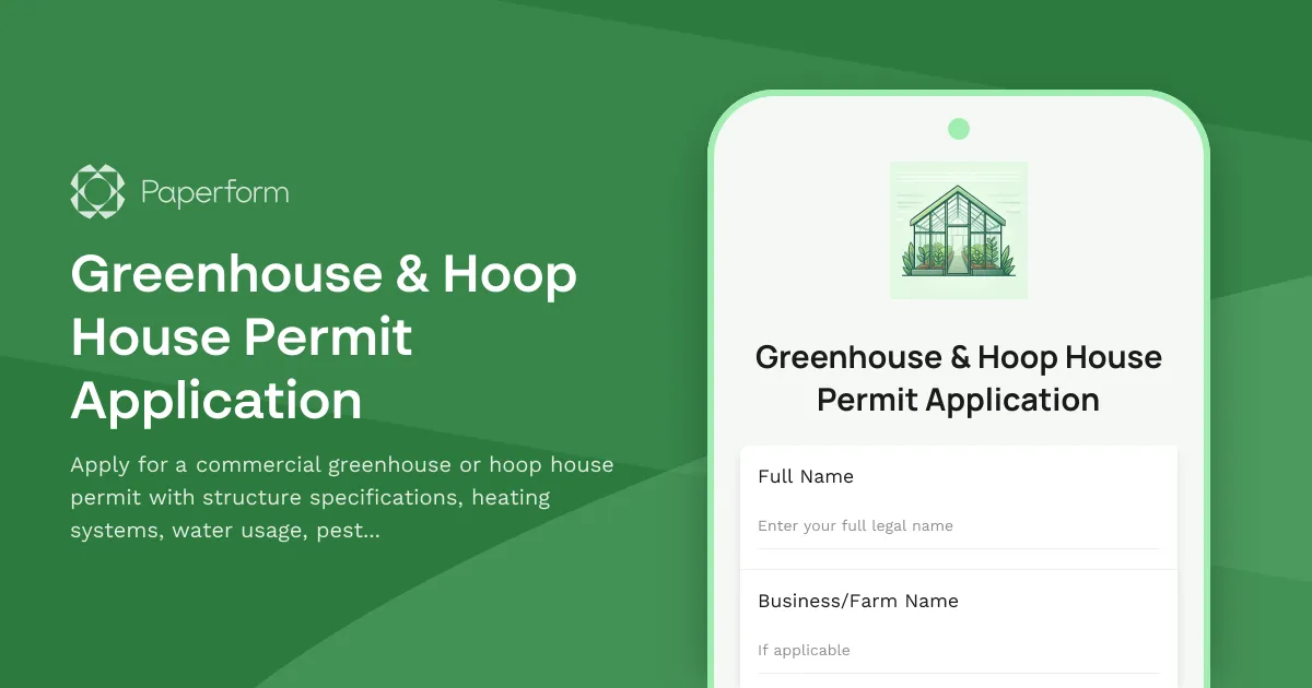 Greenhouse & Hoop House Permit Application