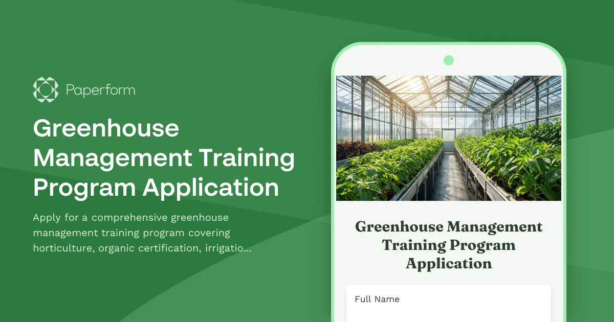 Greenhouse Management Training Program Application