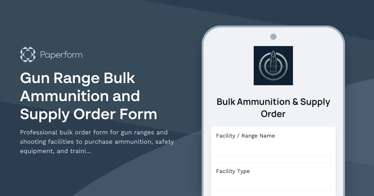 Gun Range Bulk Ammunition and Supply Order Form