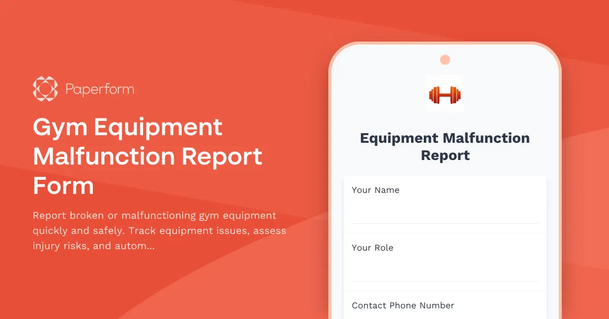 Gym Equipment Malfunction Report Form