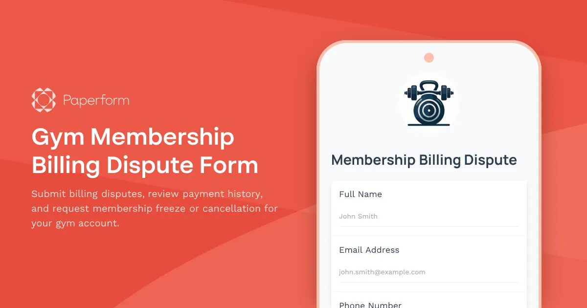 Gym Membership Billing Dispute Form