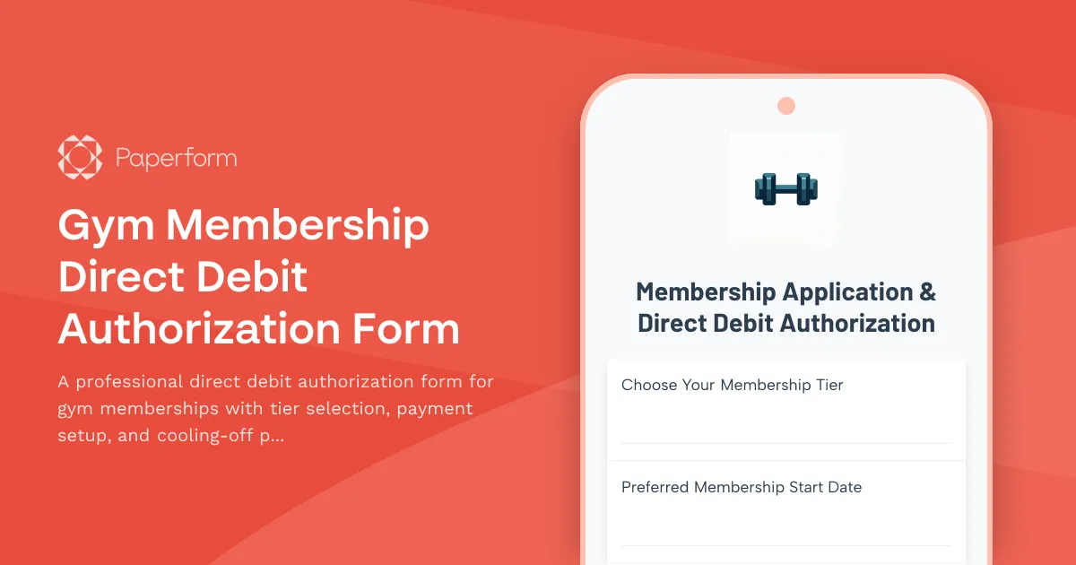 Gym Membership Direct Debit Authorization Form