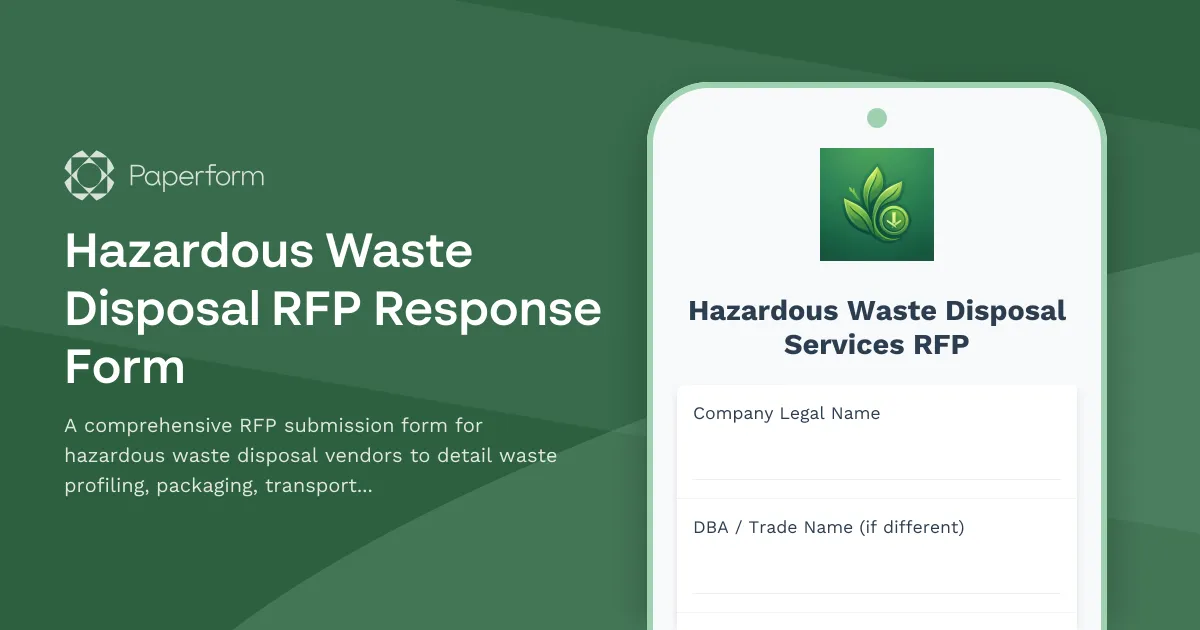 Hazardous Waste Disposal RFP Response Form