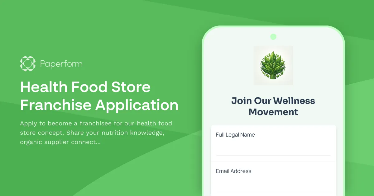 Health Food Store Franchise Application