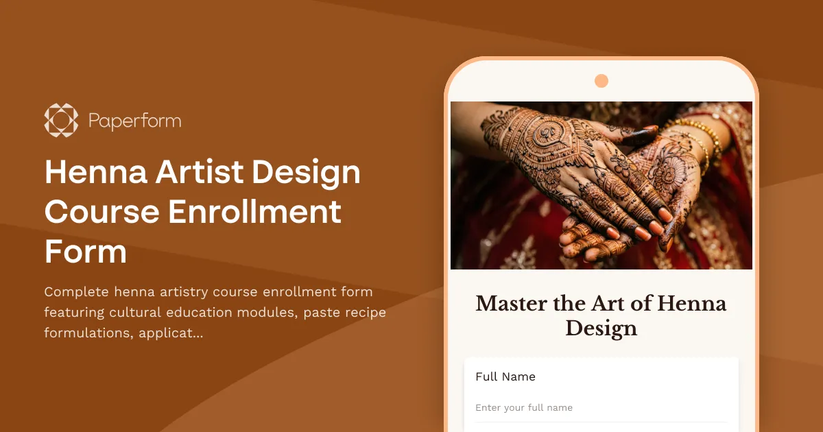 Henna Artist Design Course Enrollment Form