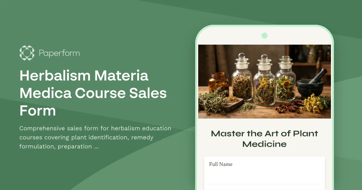 Herbalism Materia Medica Course Sales Form