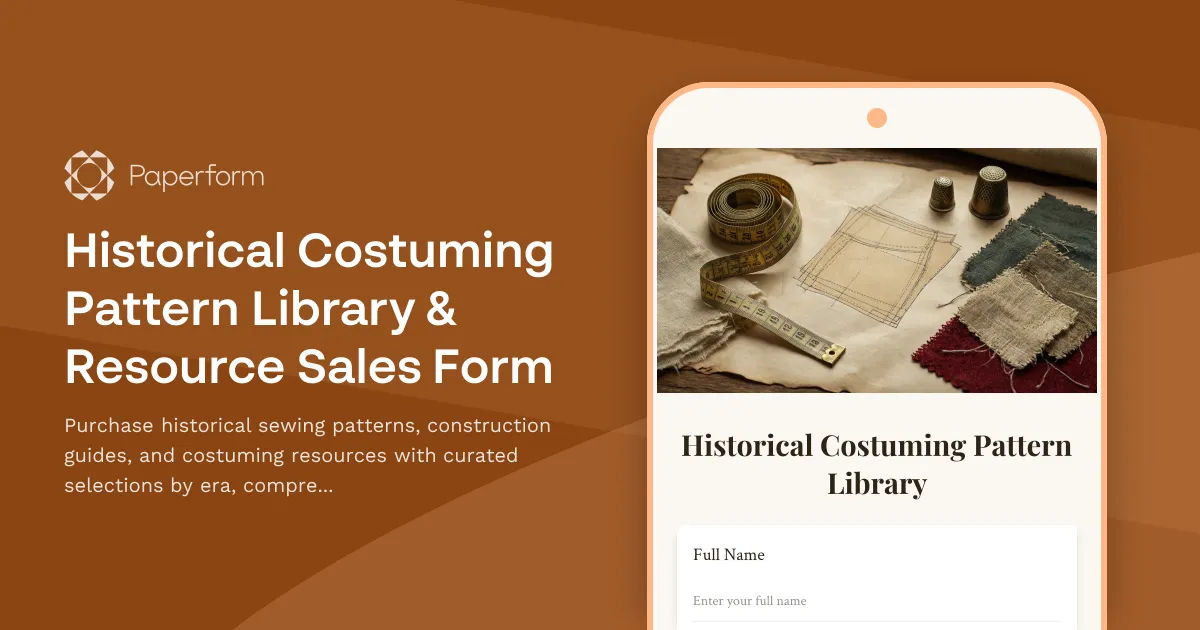 Historical Costuming Pattern Library & Resource Sales Form