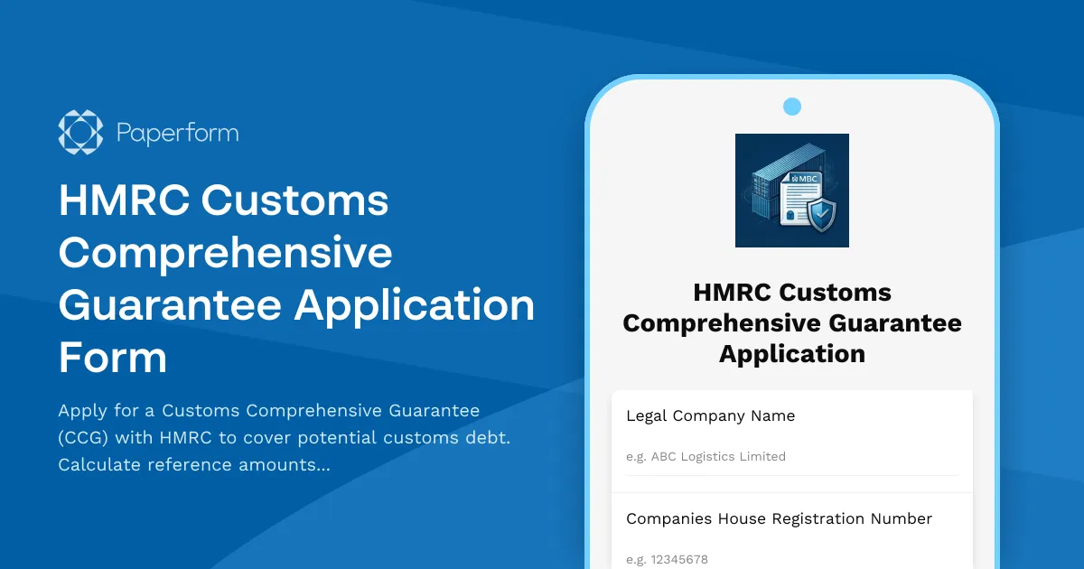 HMRC Customs Comprehensive Guarantee Application Form