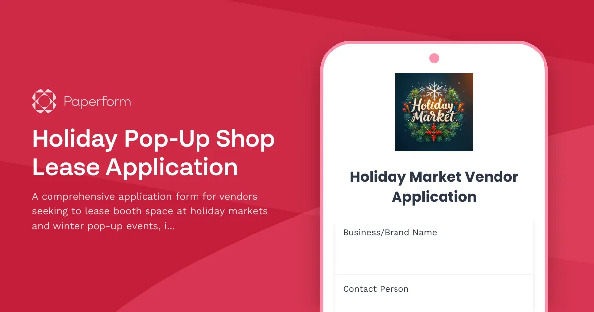 Holiday Pop-Up Shop Lease Application