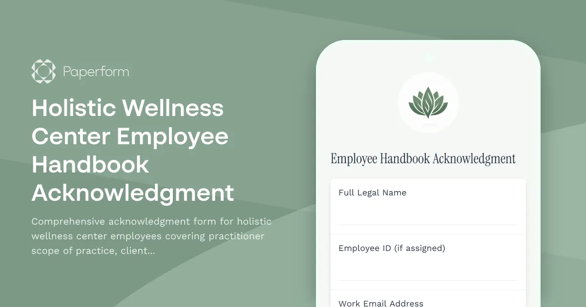 Holistic Wellness Center Employee Handbook Acknowledgment