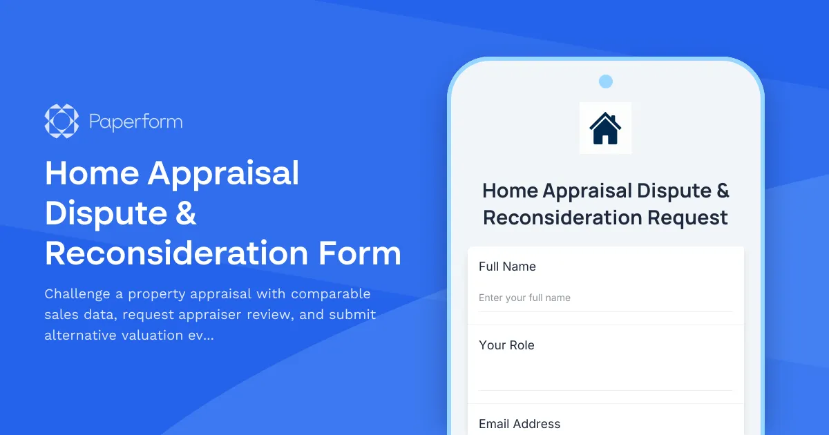 Home Appraisal Dispute & Reconsideration Form
