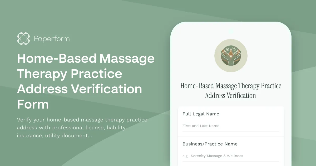Home-Based Massage Therapy Practice Address Verification Form