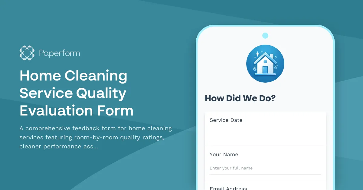 Home Cleaning Service Quality Evaluation Form