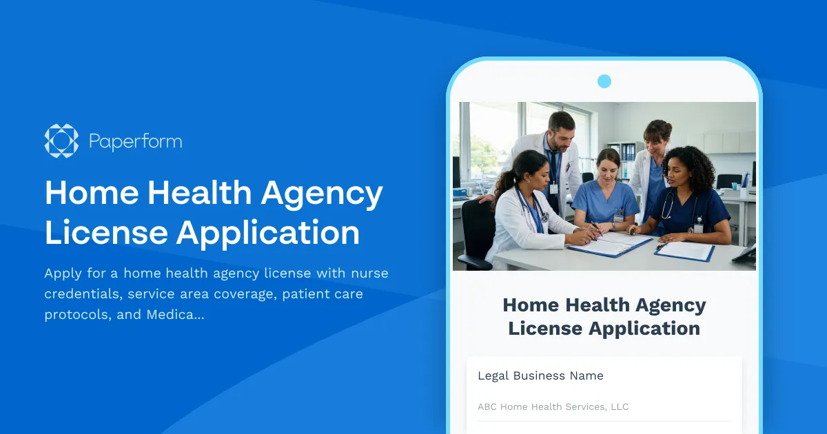 Home Health Agency License Application