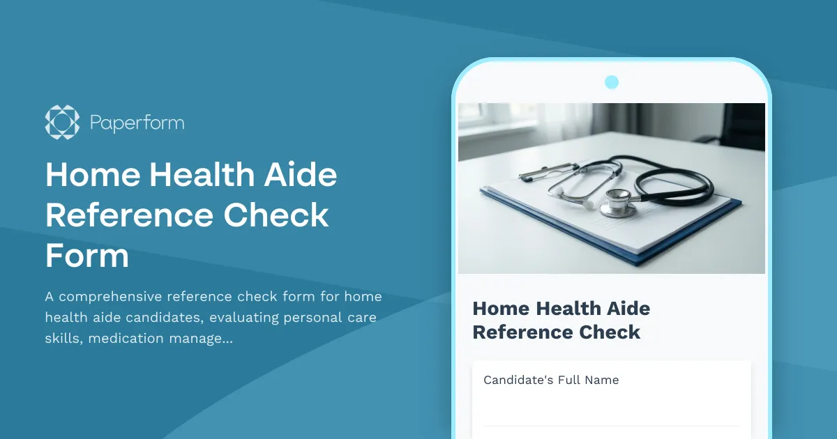 Home Health Aide Reference Check Form