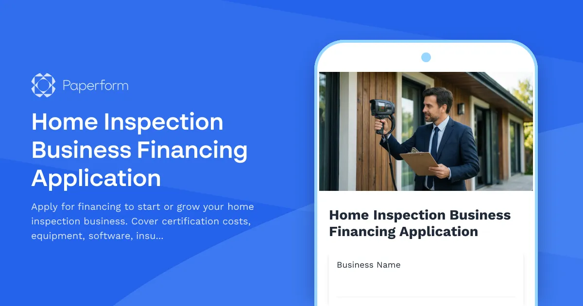 Home Inspection Business Financing Application