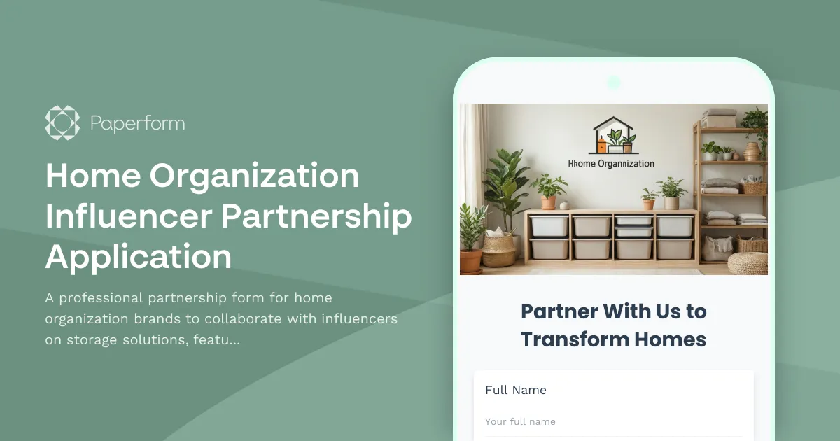 Home Organization Influencer Partnership Application