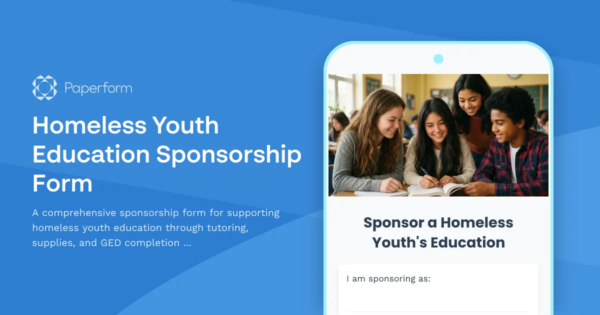 Homeless Youth Education Sponsorship Form
