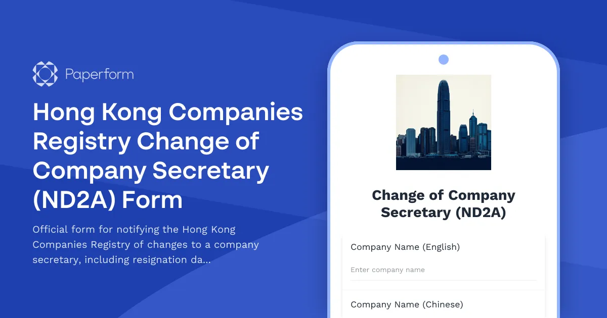 Hong Kong Companies Registry Change of Company Secretary (ND2A) Form