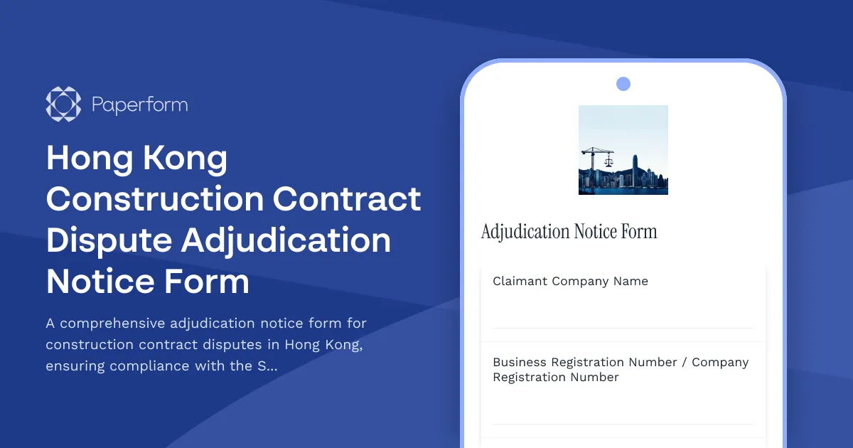 Hong Kong Construction Contract Dispute Adjudication Notice Form