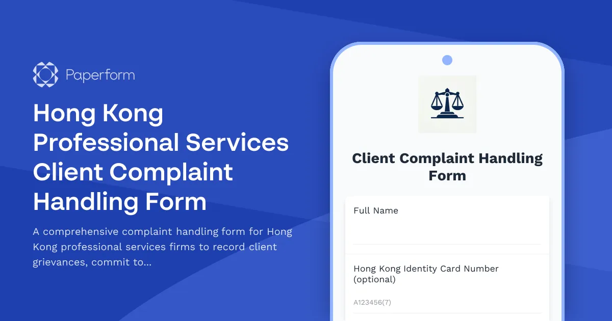Hong Kong Professional Services Client Complaint Handling Form
