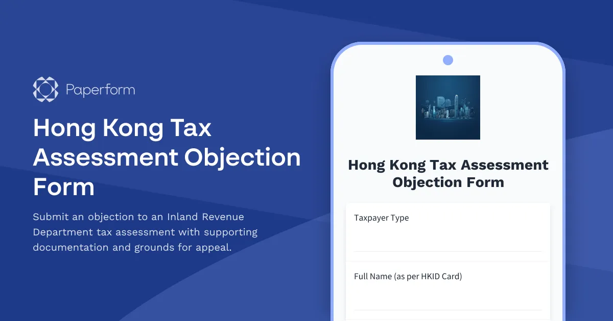 Hong Kong Tax Assessment Objection Form