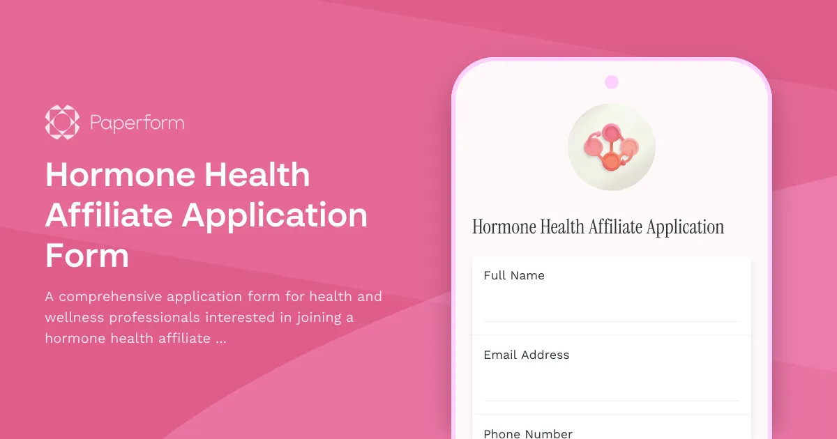 Hormone Health Affiliate Application Form