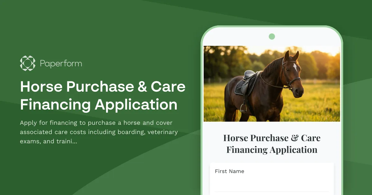 Horse Purchase & Care Financing Application