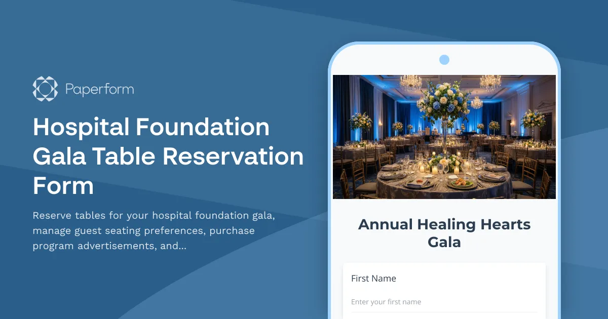 Hospital Foundation Gala Table Reservation Form