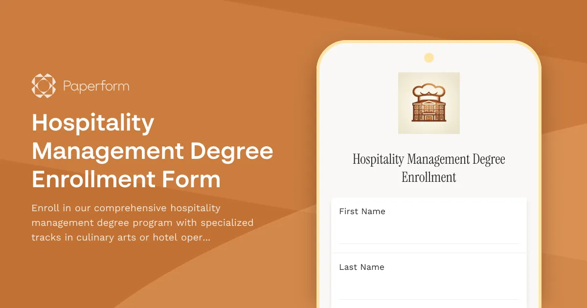 Hospitality Management Degree Enrollment Form