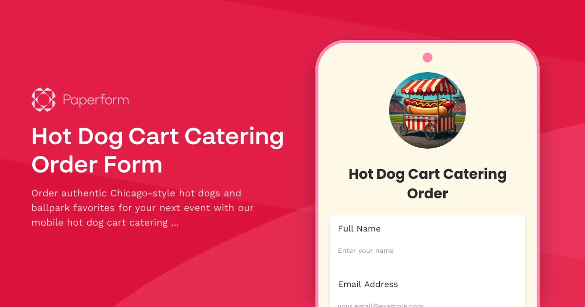 Hot Dog Cart Catering Order Form
