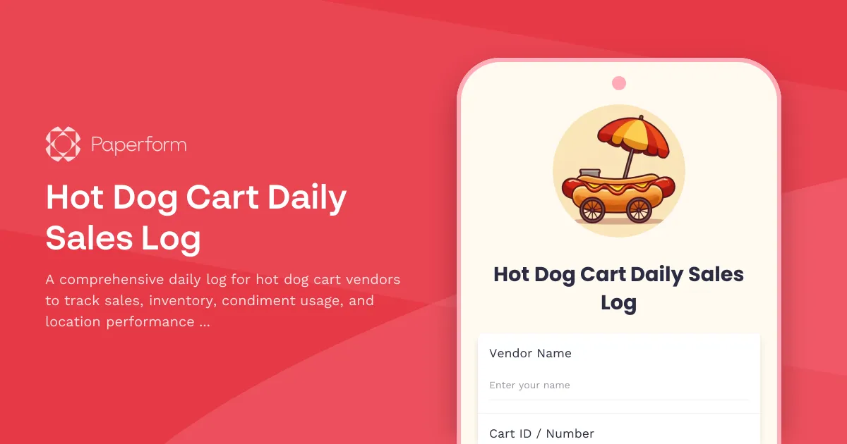Hot Dog Cart Daily Sales Log