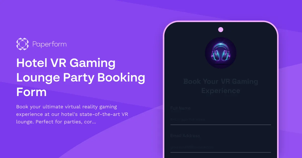 Hotel VR Gaming Lounge Party Booking Form