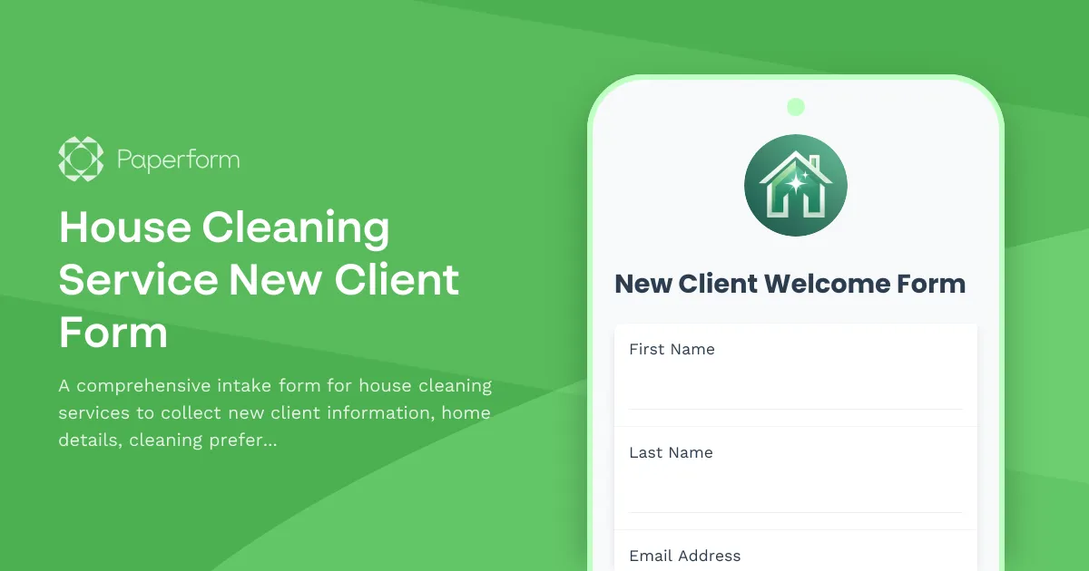 House Cleaning Service New Client Form