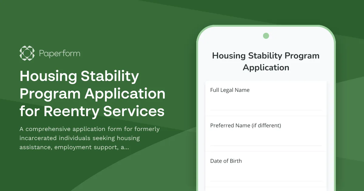 Housing Stability Program Application for Reentry Services