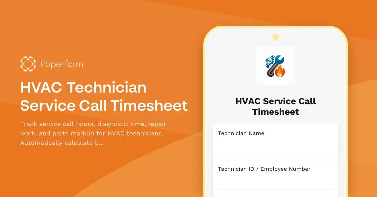 HVAC Technician Service Call Timesheet
