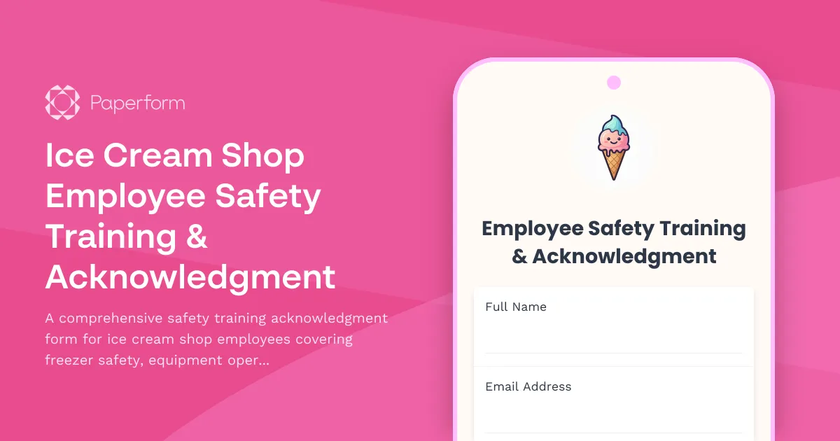 Ice Cream Shop Employee Safety Training & Acknowledgment