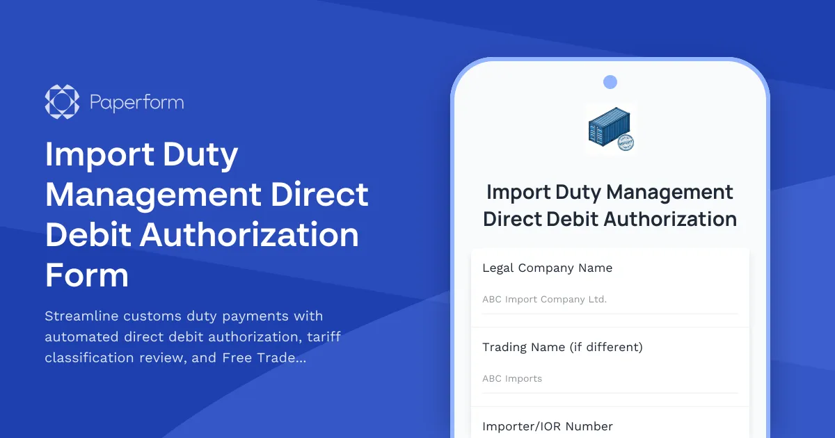 Import Duty Management Direct Debit Authorization Form