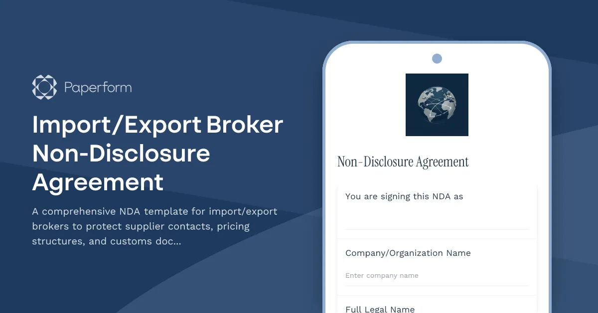 Import/Export Broker Non-Disclosure Agreement