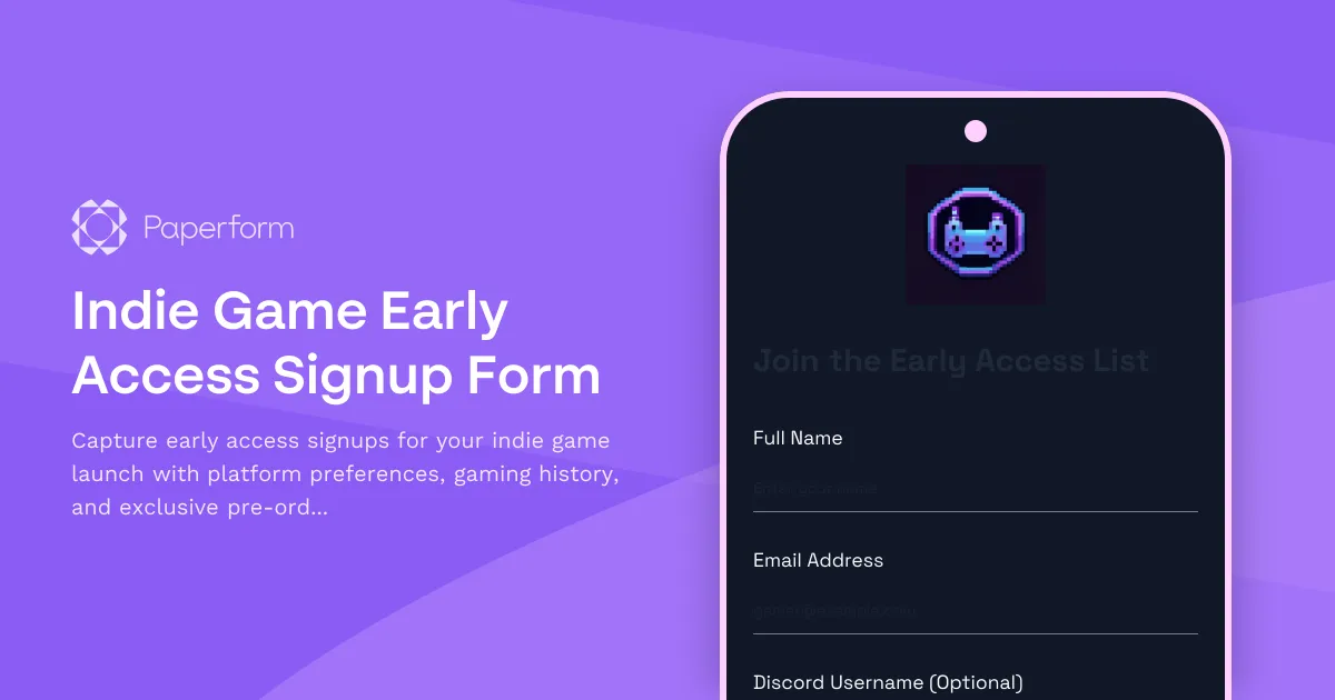 Indie Game Early Access Signup Form