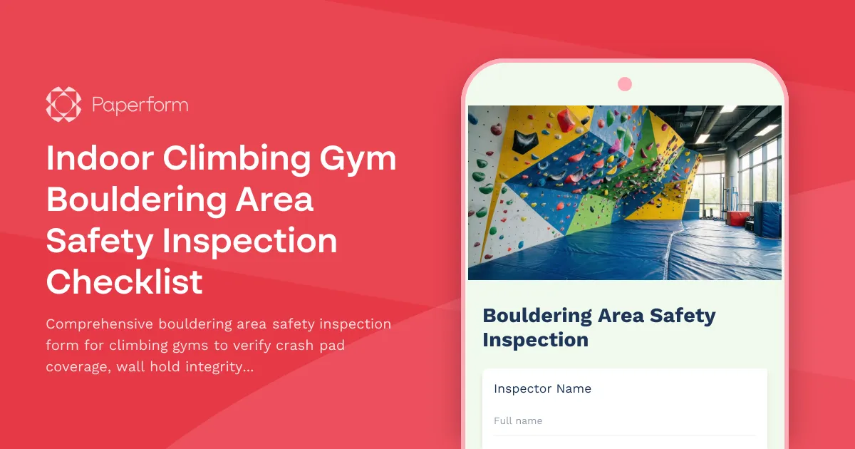 Indoor Climbing Gym Bouldering Area Safety Inspection Checklist