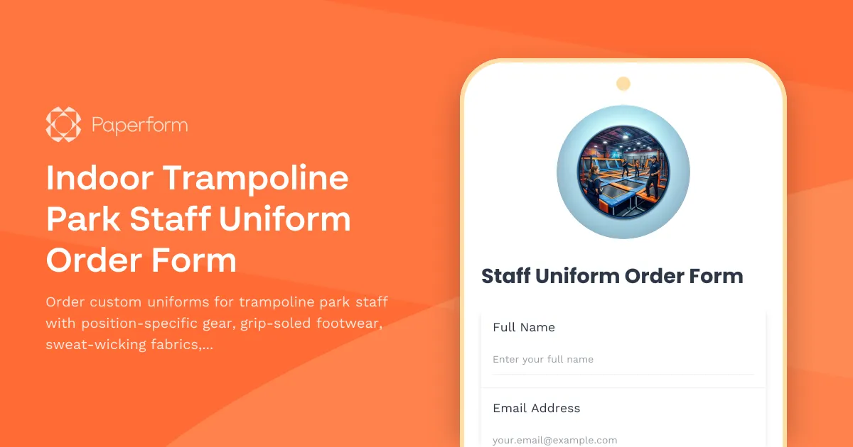 Indoor Trampoline Park Staff Uniform Order Form