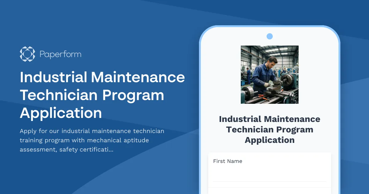 Industrial Maintenance Technician Program Application