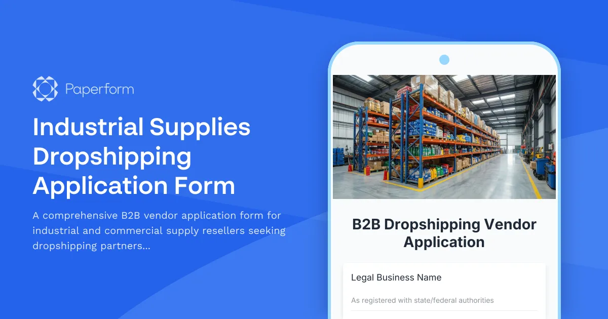 Industrial Supplies Dropshipping Application Form