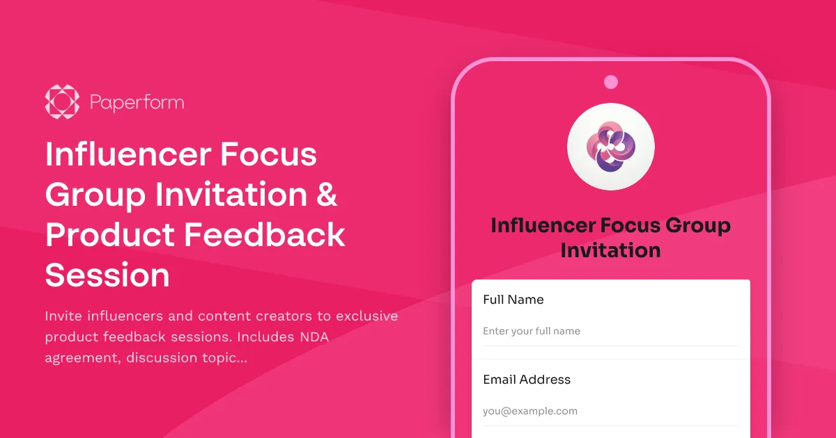 Influencer Focus Group Invitation & Product Feedback Session