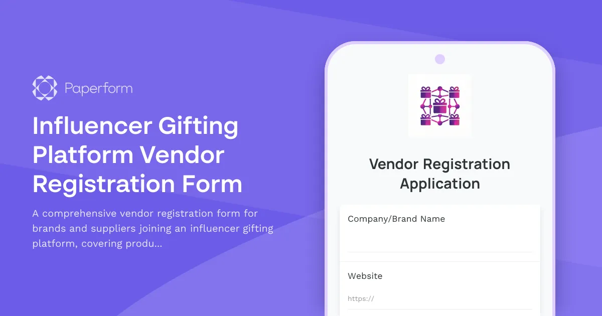 Influencer Gifting Platform Vendor Registration Form