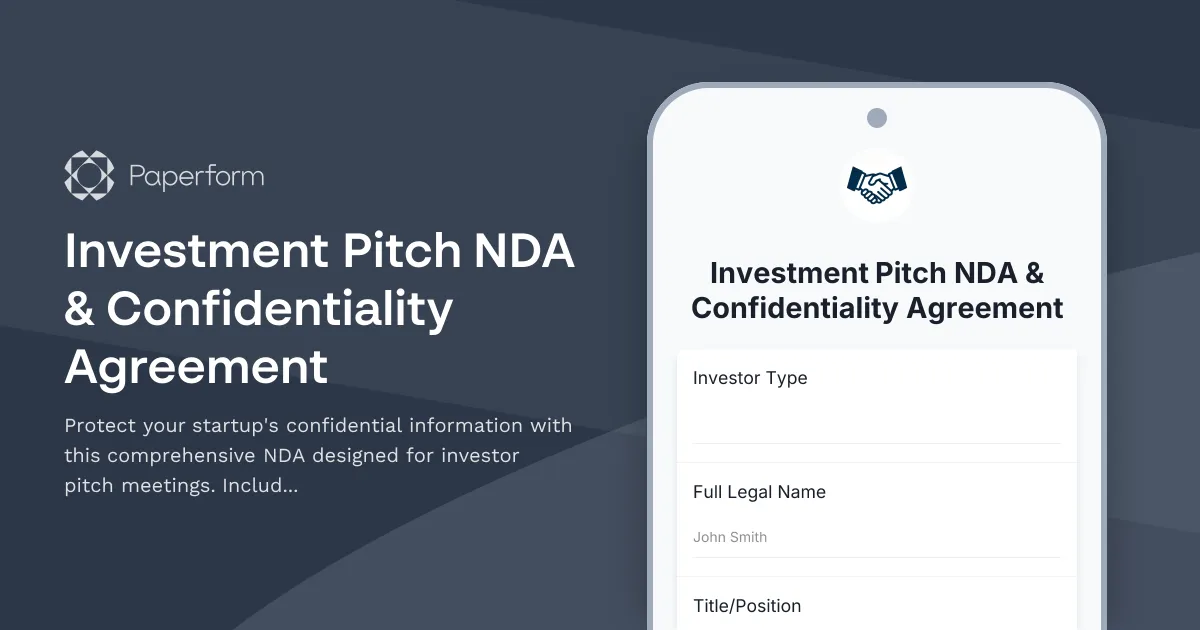 Investment Pitch NDA & Confidentiality Agreement